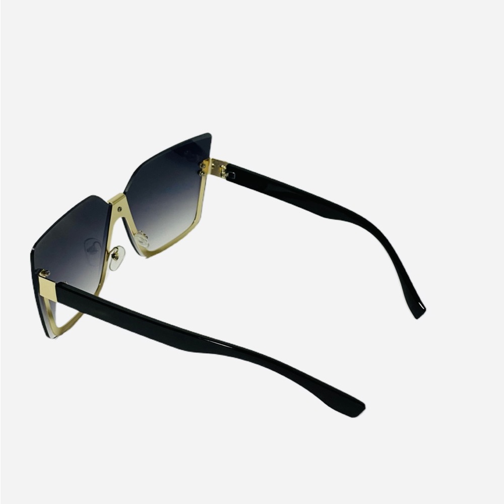 1109-Rimless Oversized Vintage Gradient Sunglasses - Black - Picture 3 of 3